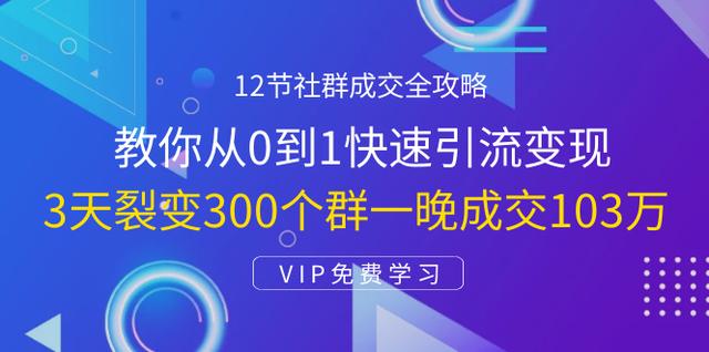 12节社群成交全攻略：从0到1快速引流变现，3天裂变300个群一晚成交103万