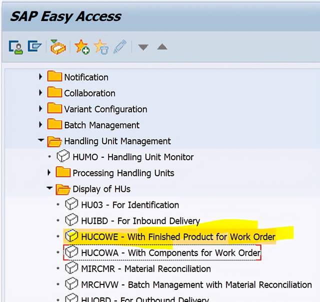 SAP PP為工單建立好HU之後，如何查詢HU號碼？