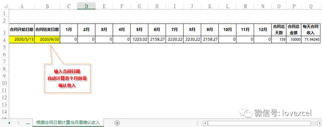 Eecel实用技巧：根据合同日期，自动计算每月需确认收入