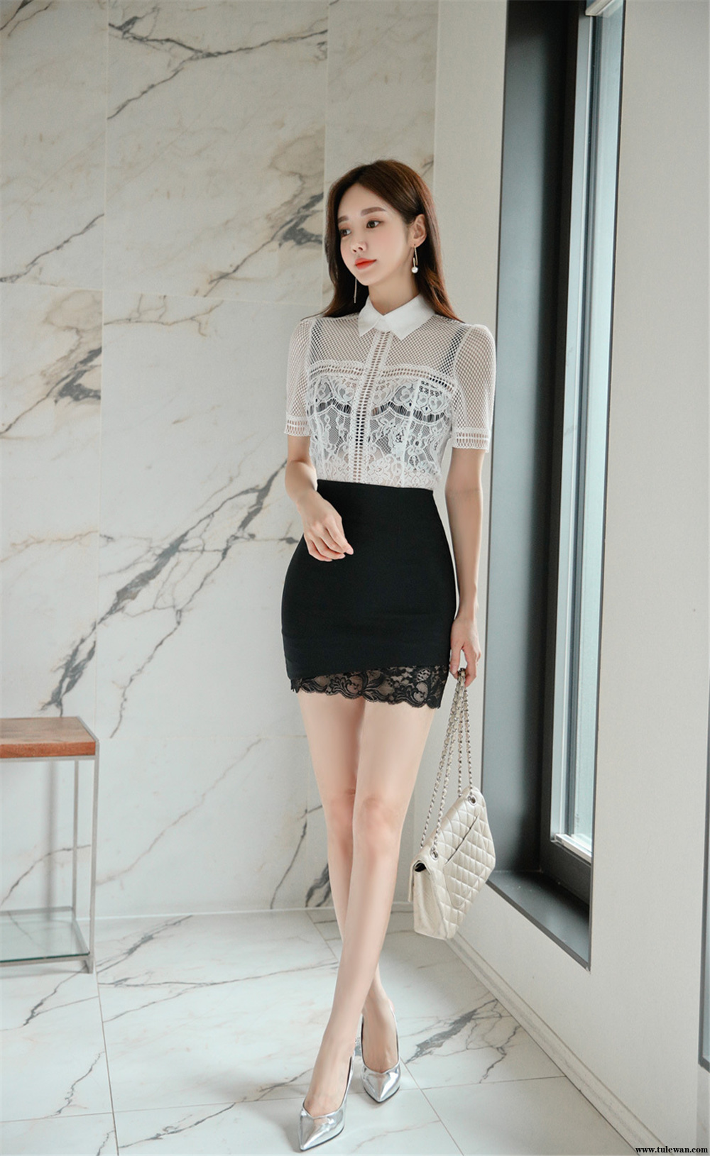 孙允珠丨黑白混色夜巴黎透明职业衬裙