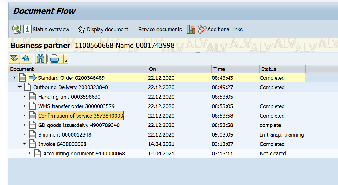 SAP SD交貨單憑證流裡的Confirmation of Service初探