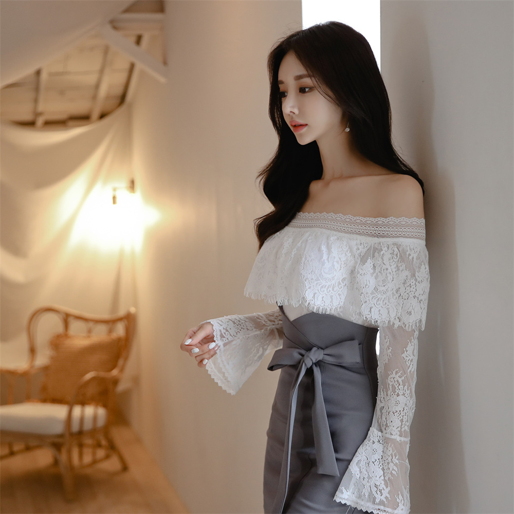 孙允珠丨雅致清灰蕾丝层叠镂花拼搭裙