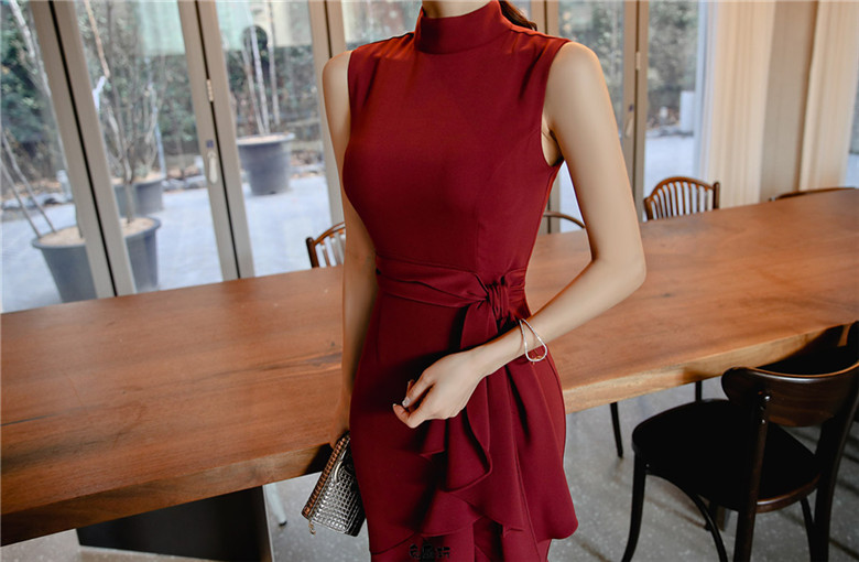 孙允珠：美酒枣红佛拉明哥曼妙无袖裙