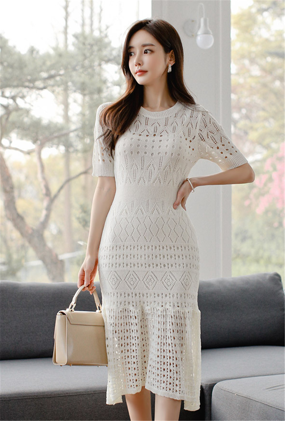 孙允珠丨盛夏漫雪清风凉爽钩花及膝裙