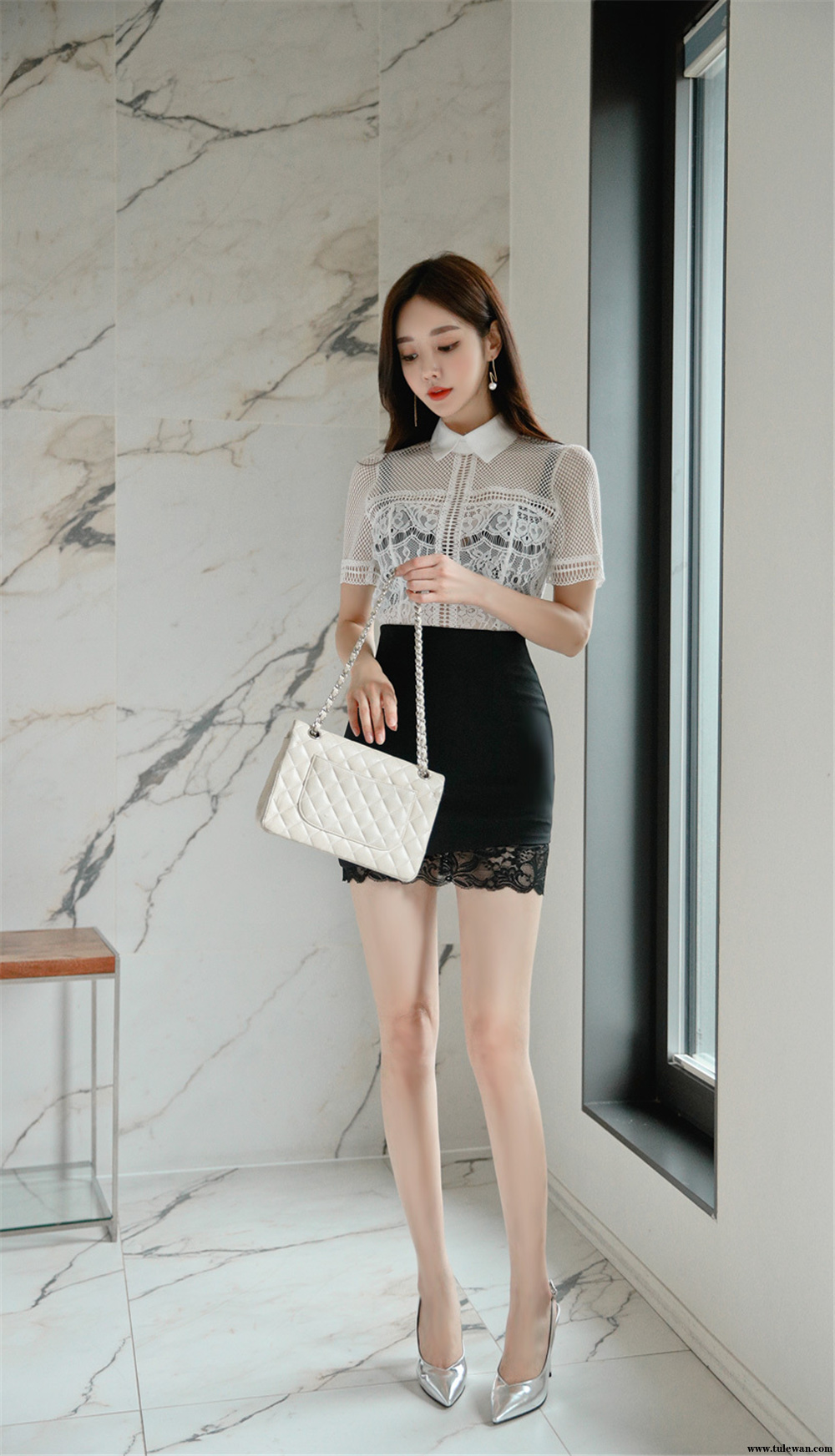 孙允珠丨黑白混色夜巴黎透明职业衬裙